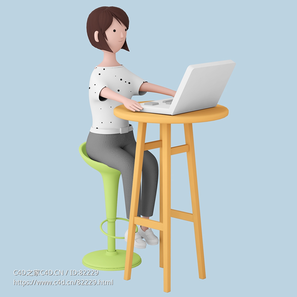 笔记本前办公的商务女孩人物C4D OCTANE模型下载 - C4D之家 - 26.jpg