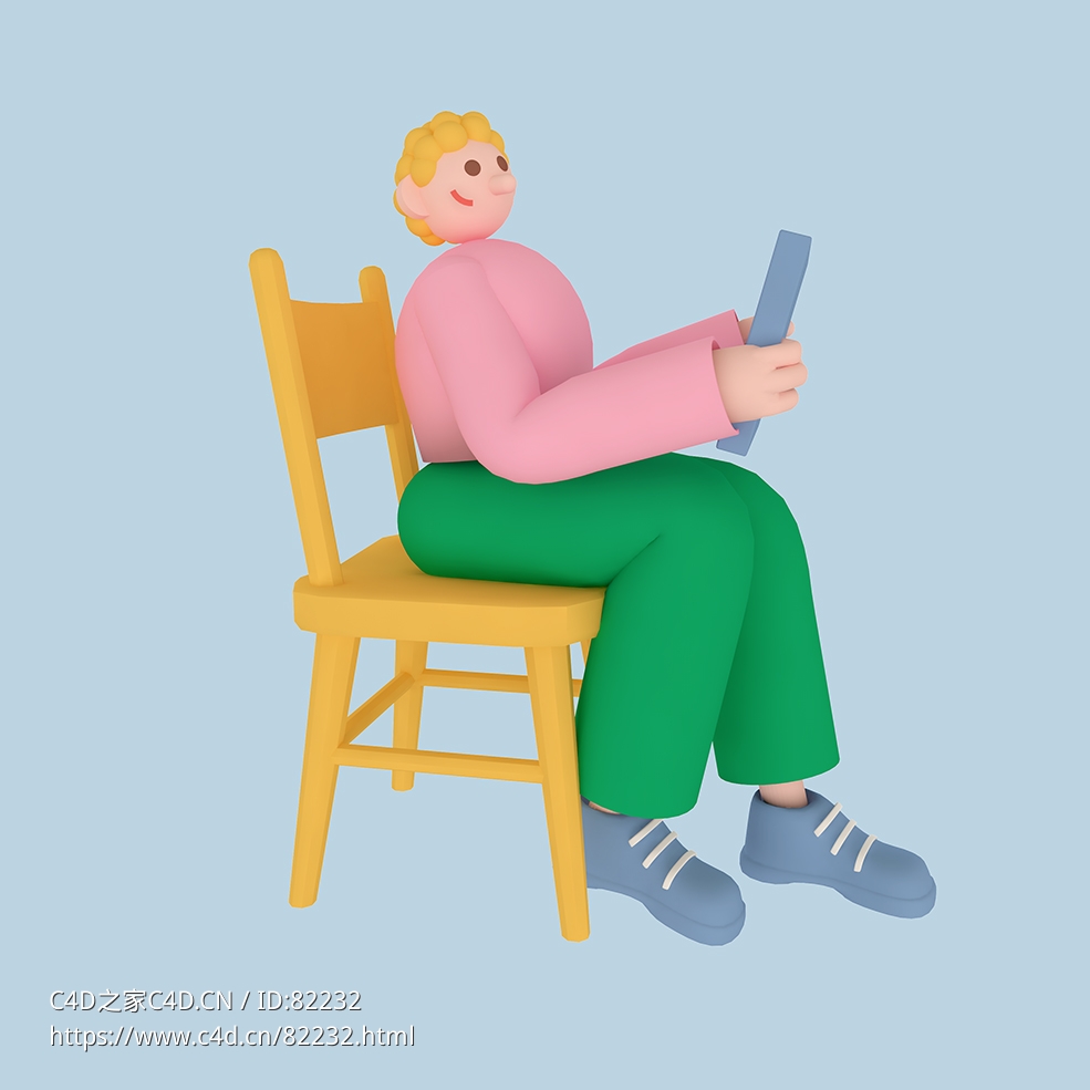 坐着玩手机的商务办公男孩人物C4D OCTANE模型下载 - C4D之家 - 29.jpg