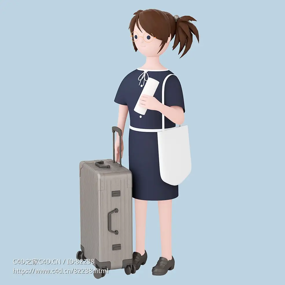 带挎包旅行箱商务出差女孩人物C4D OCTANE模型下载