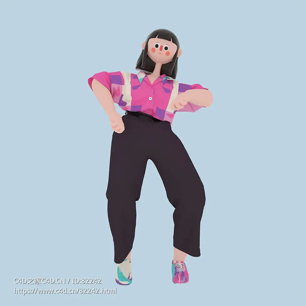 穿花衬衫的年轻女孩跳舞人物C4D OCTANE模型下载