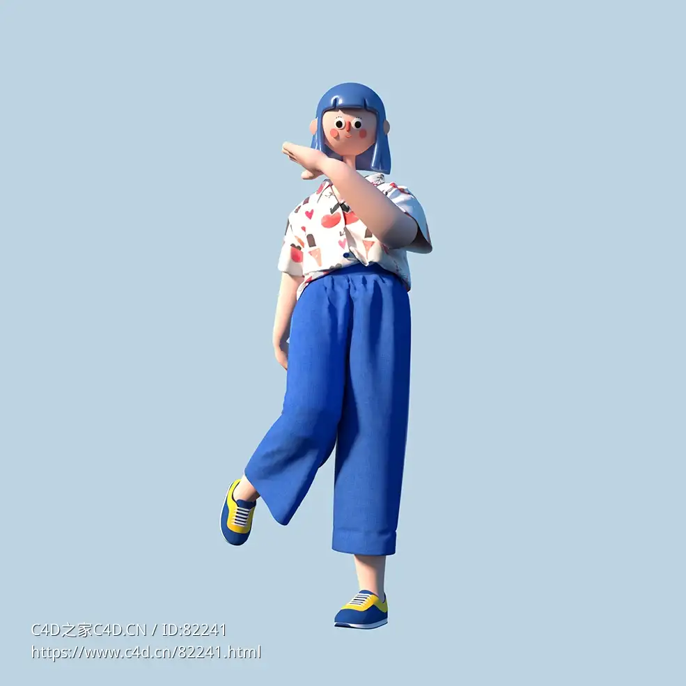穿花衬衫的年轻女孩跳舞街舞人物C4D OCTANE模型下载