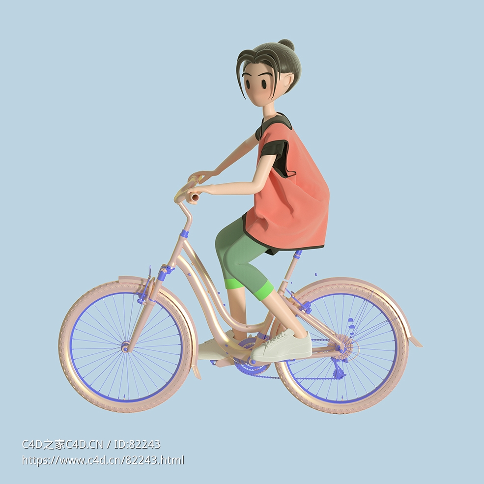 骑自行车女孩C4D OCTANE模型下载