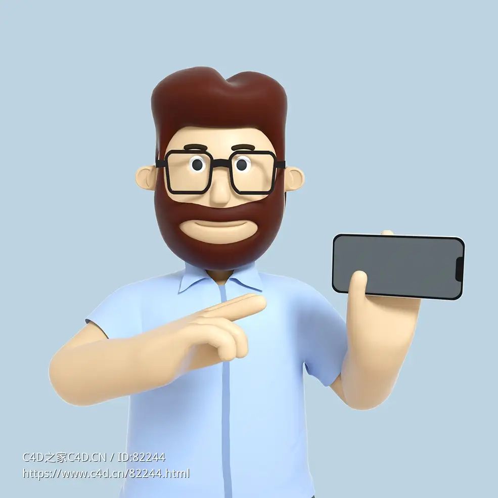 展示手机的大胡子男性人物C4D OCTANE模型下载 - C4D之家 - 39.jpg