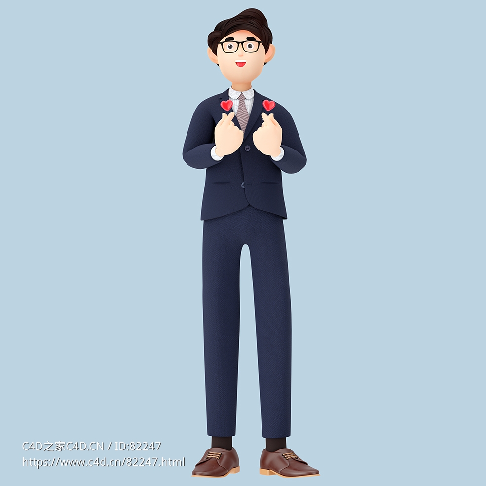 商务职场男性双手比心姿势西装男孩人物C4D OCTANE模型下载 - C4D之家 - 42.jpg