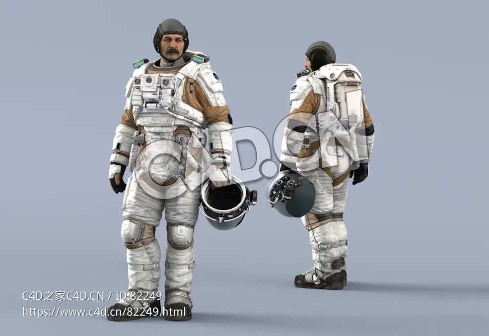 站立左手拎头盔白色航天服中年男性太空宇航员Idle Helmet Pilot Holding - C4D之家 - 11.jpg