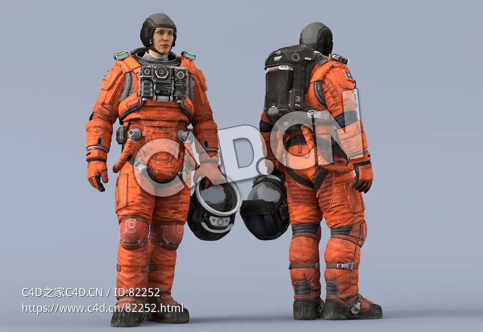 站立左手拎头盔桔黄色太空服年轻女性宇宙航天员Idle Helmet Scifi Holding - C4D之家 - 14.jpg