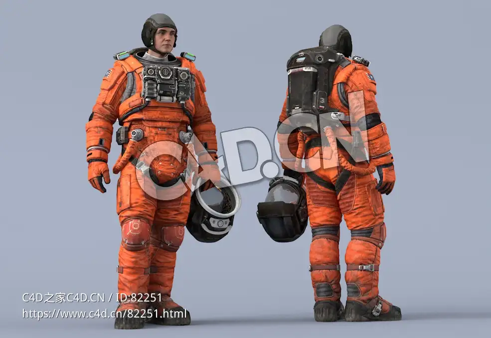 站立左手拎头盔桔黄色太空服年轻男性宇宙航天员Idle Helmet Scifi Holding - C4D之家 - 13.jpg