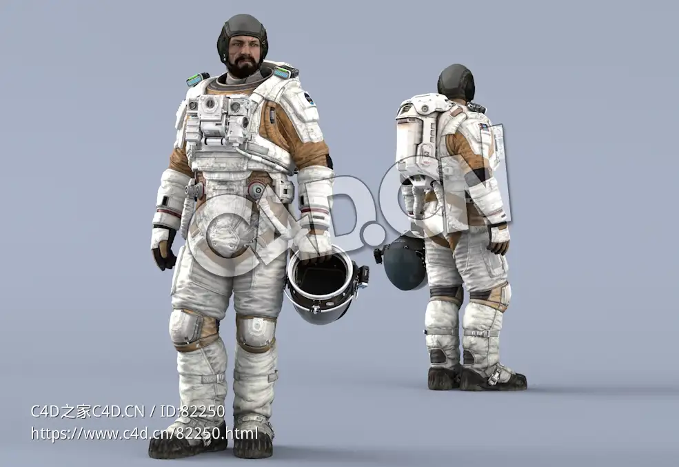 站立左手拎头盔桔黄色航天服大胡子男性太空宇航员Idle Helmet Pilot Holding - C4D之家 - 12.jpg
