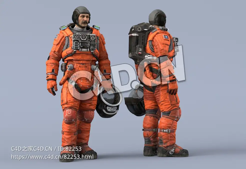 站立左手拎头盔桔黄色太空服中年男性宇宙航天员Idle Helmet Scifi Holding - C4D之家 - 15.jpg