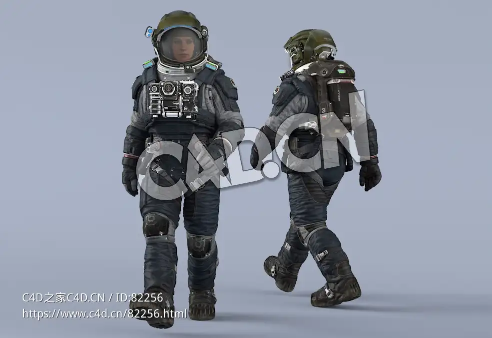 行走的深蓝色航天服年轻女性太空宇航员Walk - C4D之家 - 18.jpg