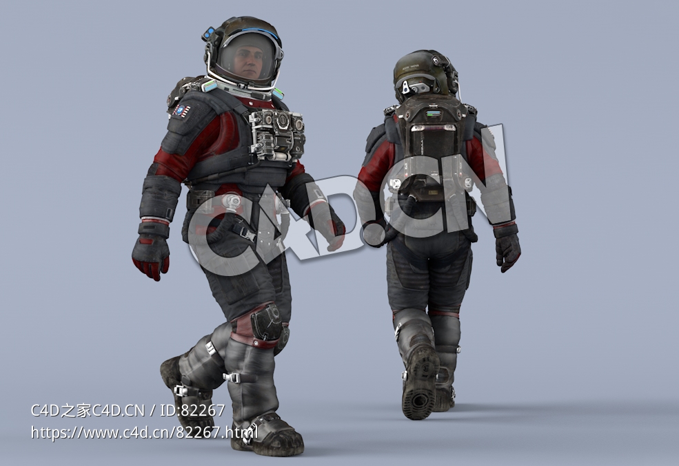 行走的黑红色航天服年轻男性太空宇航员Walk - C4D之家 - 29.jpg