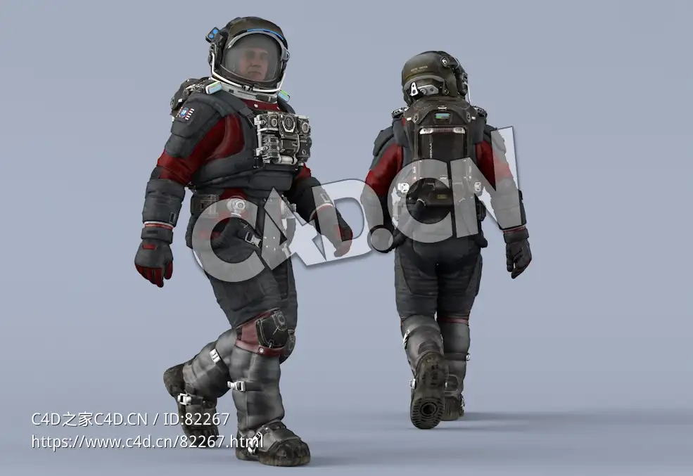 行走的黑红色航天服年轻男性太空宇航员Walk - C4D之家 - 29.jpg