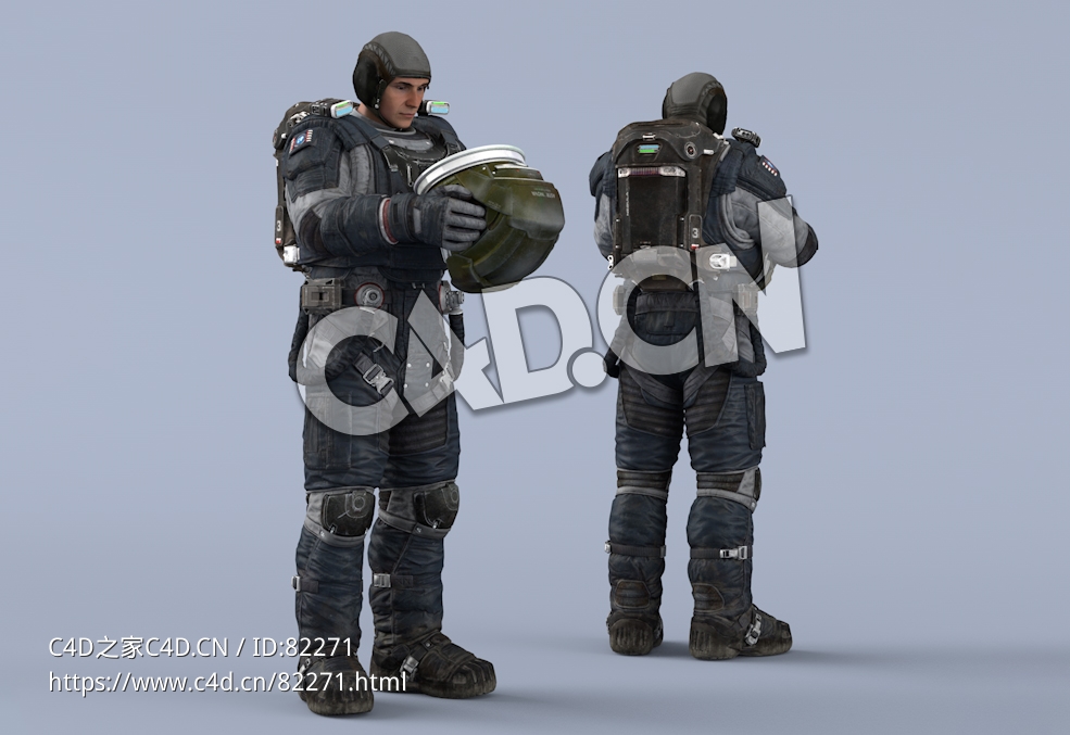双手抱头盔站立深蓝色宇航服年轻男性太空飞行员idle Helmet Scifi PutOn - C4D之家 - 45.jpg