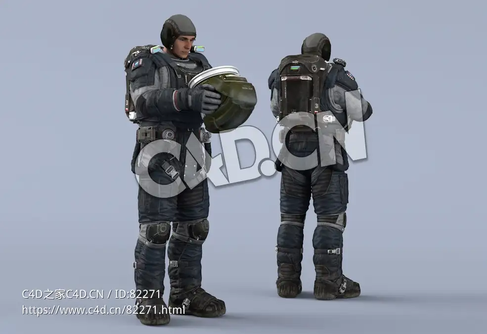 双手抱头盔站立深蓝色宇航服年轻男性太空飞行员idle Helmet Scifi PutOn - C4D之家 - 45.jpg