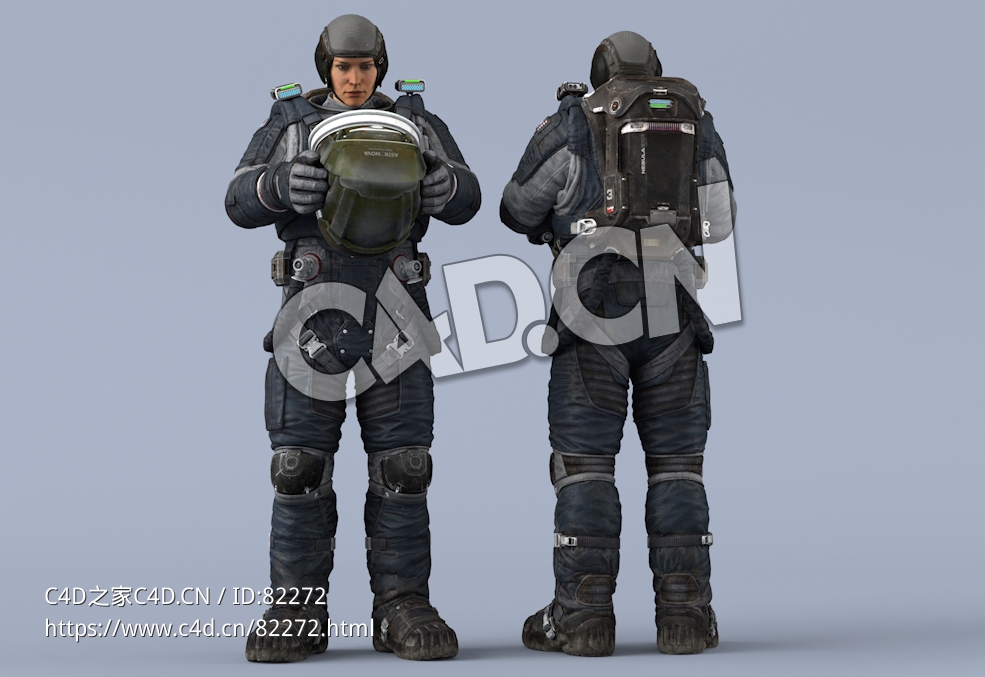 双手抱头盔站立深蓝色宇航服年轻女性太空飞行员idle Helmet Scifi PutOn - C4D之家 - 46.jpg