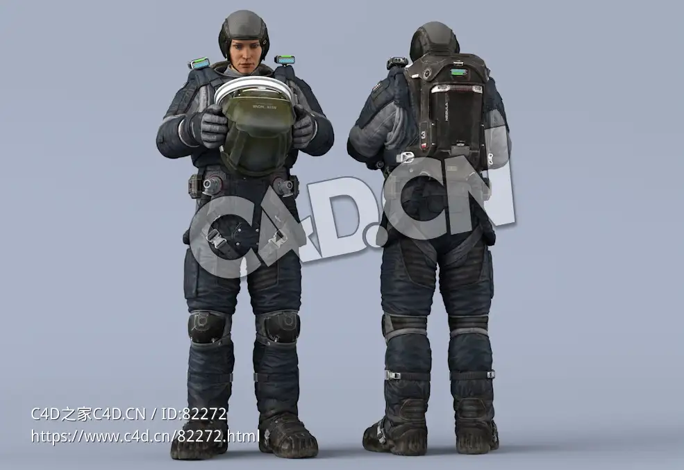 双手抱头盔站立深蓝色宇航服年轻女性太空飞行员idle Helmet Scifi PutOn - C4D之家 - 46.jpg