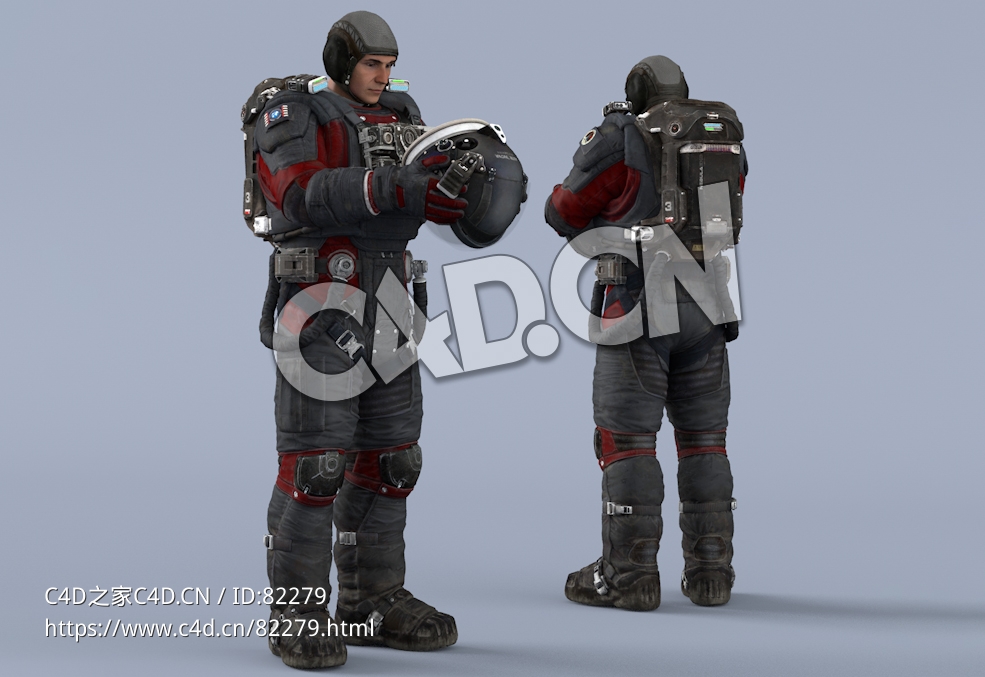 双手抱头盔站立黑红色宇航服年轻男性太空飞行员idle Helmet Scifi PutOn - C4D之家 - 53.jpg