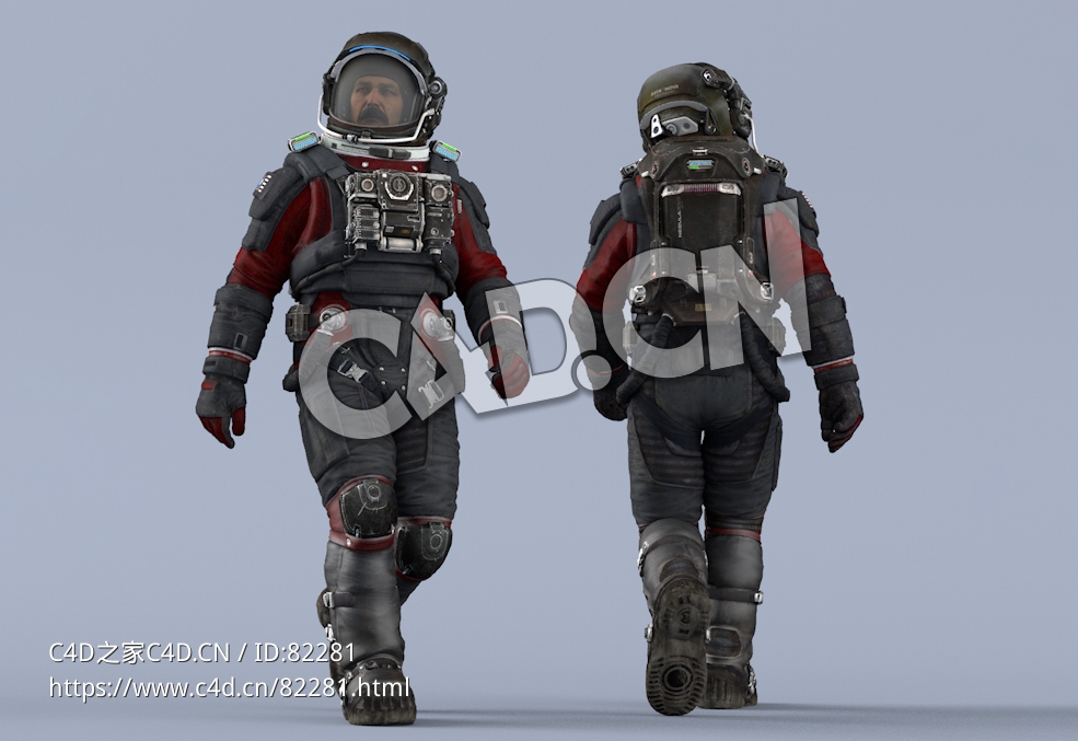 行走的黑红色航天服中年男性太空宇航员Walk - C4D之家 - 31.jpg