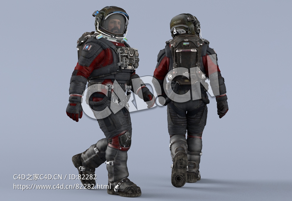 行走的黑红色航天服大胡子男性太空宇航员Walk - C4D之家 - 32.jpg