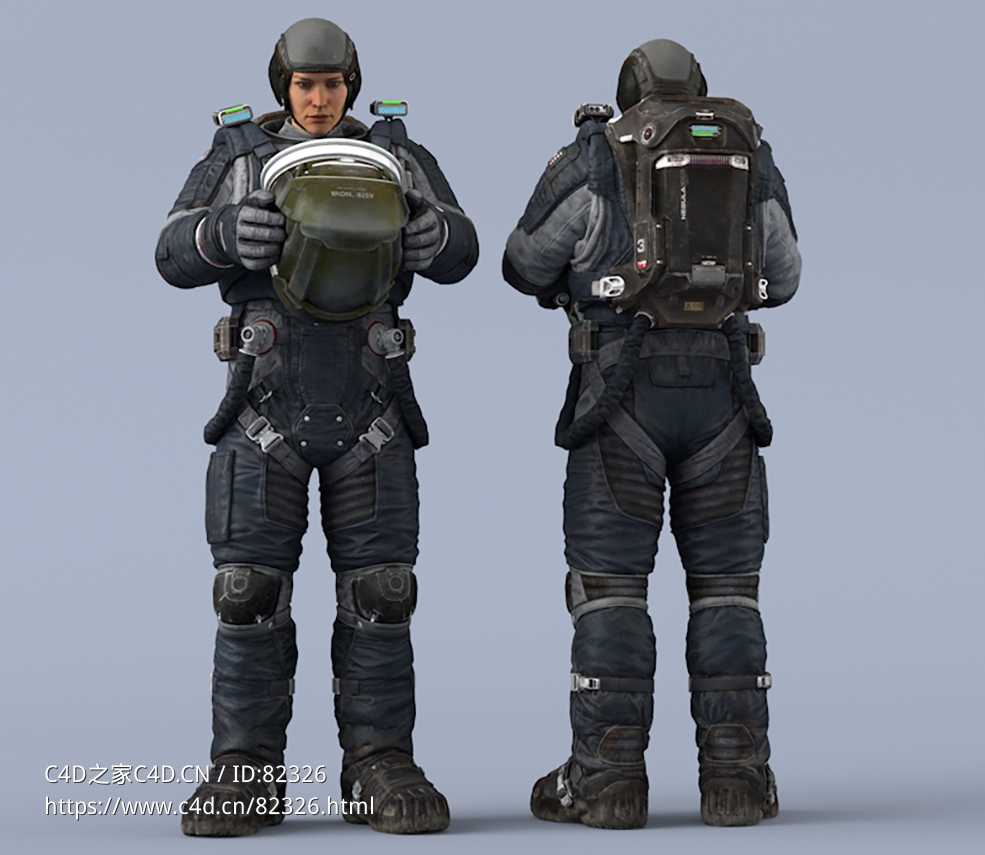 双手抱头盔站立深蓝色宇航服年轻女性太空飞行员idle Helmet Scifi PutOn - C4D之家 - 46.jpg