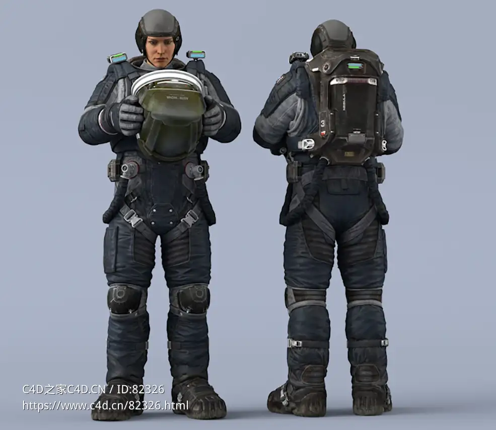 双手抱头盔站立深蓝色宇航服年轻女性太空飞行员idle Helmet Scifi PutOn - C4D之家 - 46.jpg