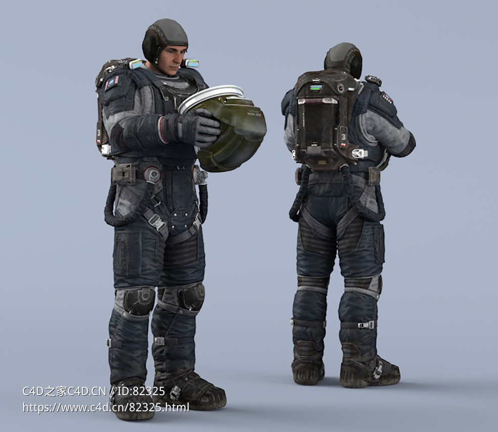 双手抱头盔站立深蓝色宇航服年轻男性太空飞行员idle Helmet Scifi PutOn - C4D之家 - 45.jpg