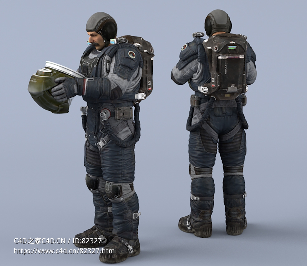 双手抱头盔站立深蓝色宇航服中年男性太空飞行员idle Helmet Scifi PutOn - C4D之家 - 47.jpg