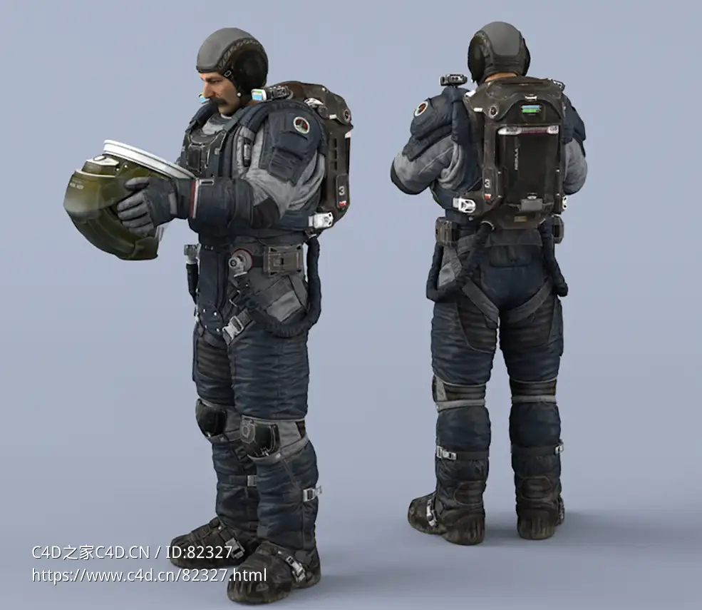 双手抱头盔站立深蓝色宇航服中年男性太空飞行员idle Helmet Scifi PutOn - C4D之家 - 47.jpg
