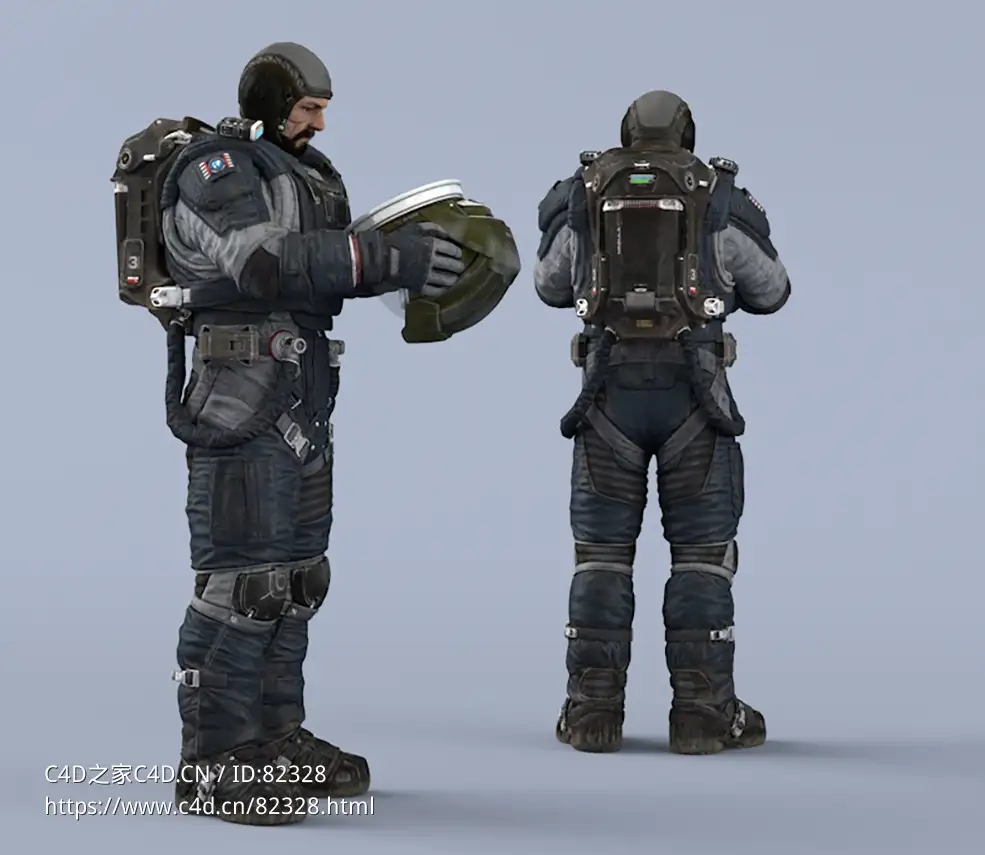 双手抱头盔站立深蓝色宇航服大胡子男性太空飞行员idle Helmet Scifi PutOn - C4D之家 - 48.jpg