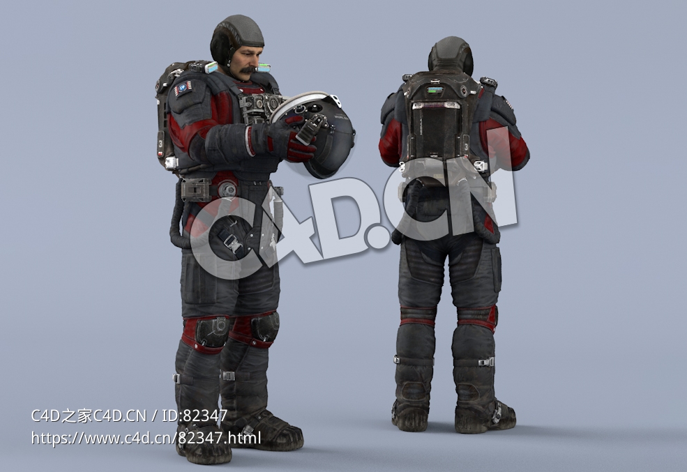 双手抱头盔站立黑红色宇航服中年男性太空飞行员idle Helmet Scifi PutOn - C4D之家 - 55.jpg