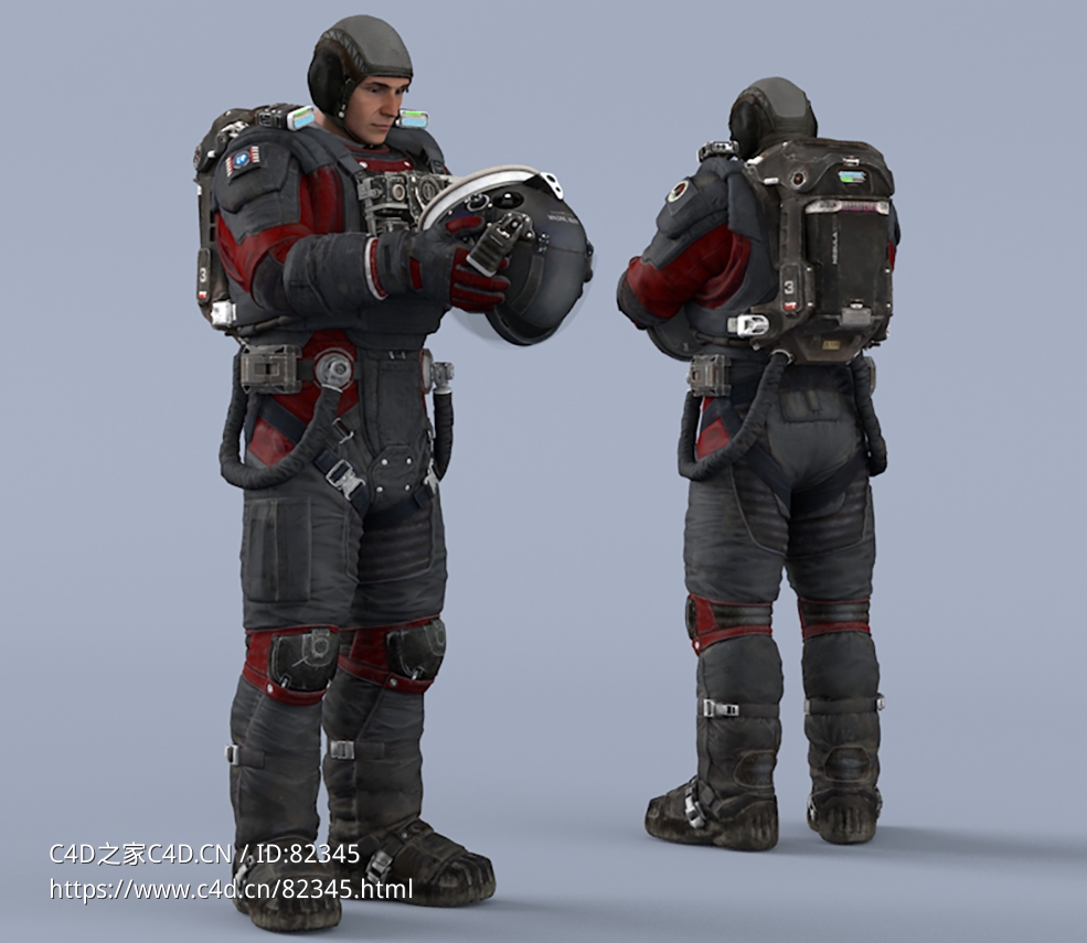 双手抱头盔站立黑红色宇航服年轻男性太空飞行员idle Helmet Scifi PutOn - C4D之家 - 53.jpg