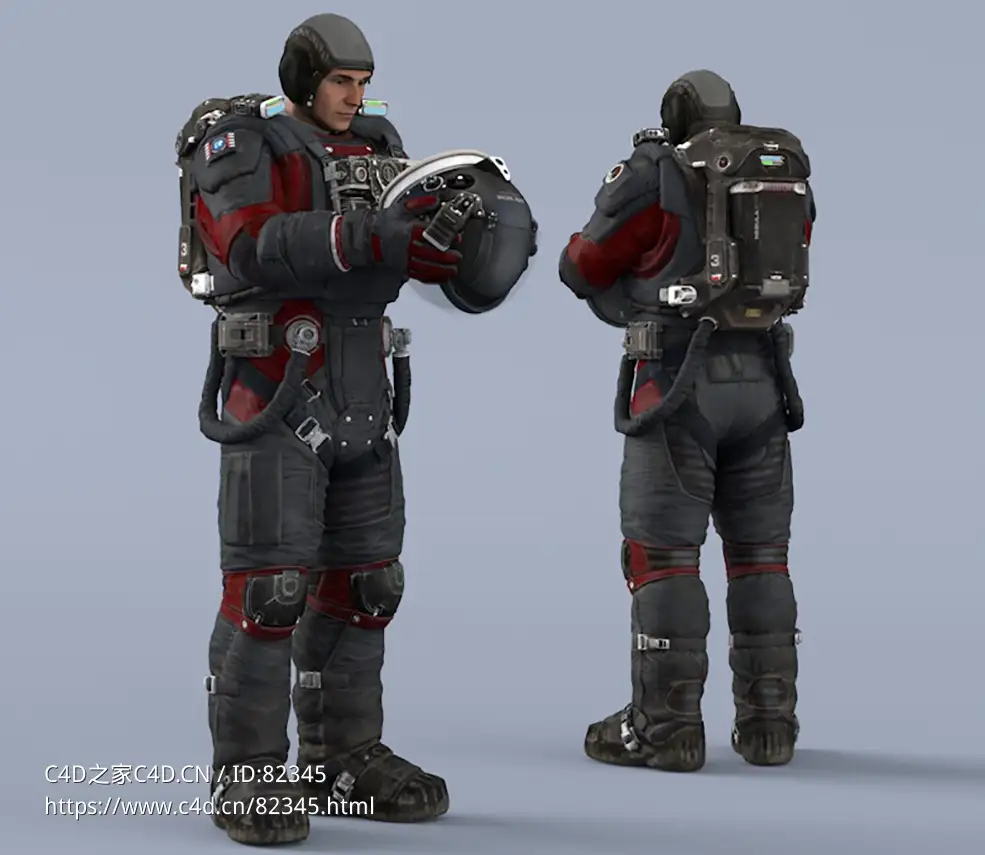 双手抱头盔站立黑红色宇航服年轻男性太空飞行员idle Helmet Scifi PutOn - C4D之家 - 53.jpg