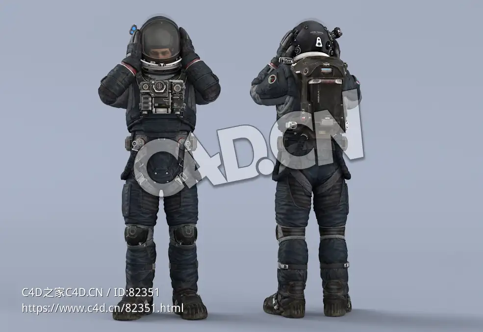 戴头盔的深蓝色太空服中年男性宇宙航天员idle Helmet Scifi PutOn - C4D之家 - 59.jpg