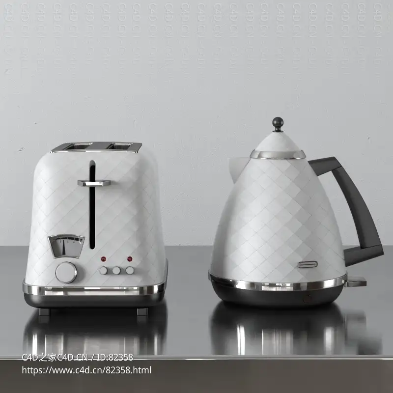 菱形图案的多士炉和水壶厨房用品c4d模型下载