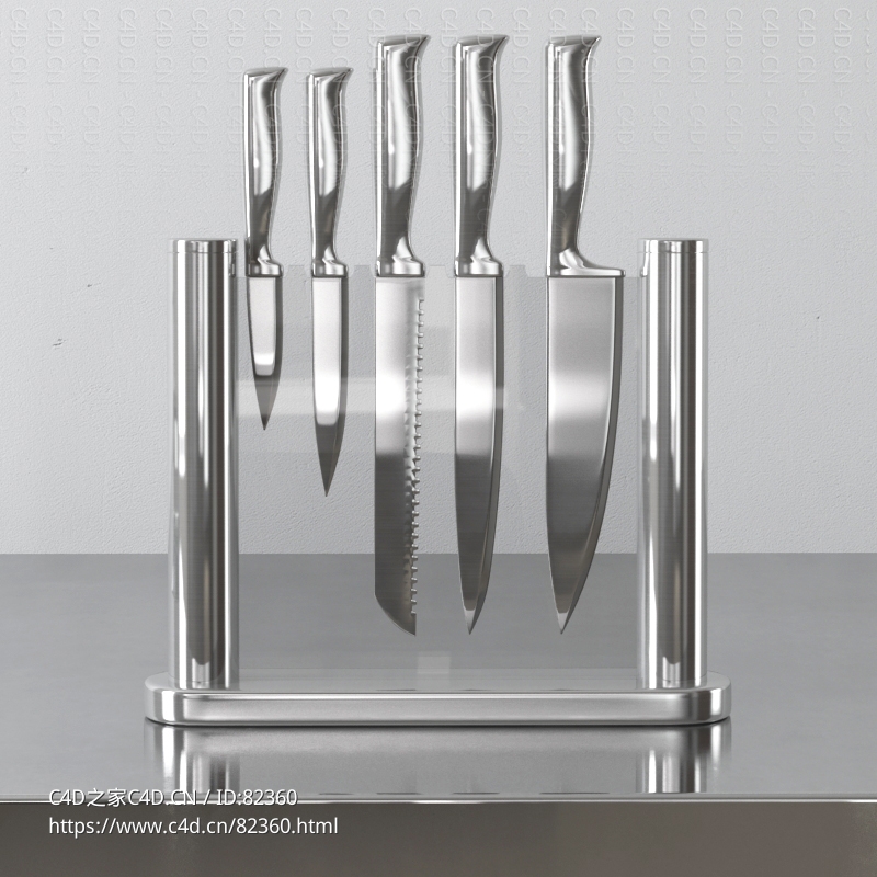 倒插的刀具套装厨房用品c4d模型下载