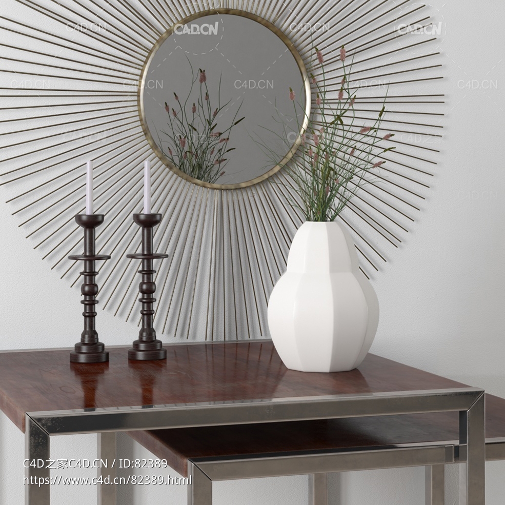 摆件装饰品c4d圆形镜子插花烛台模型下载 - C4D之家 - 014.jpg