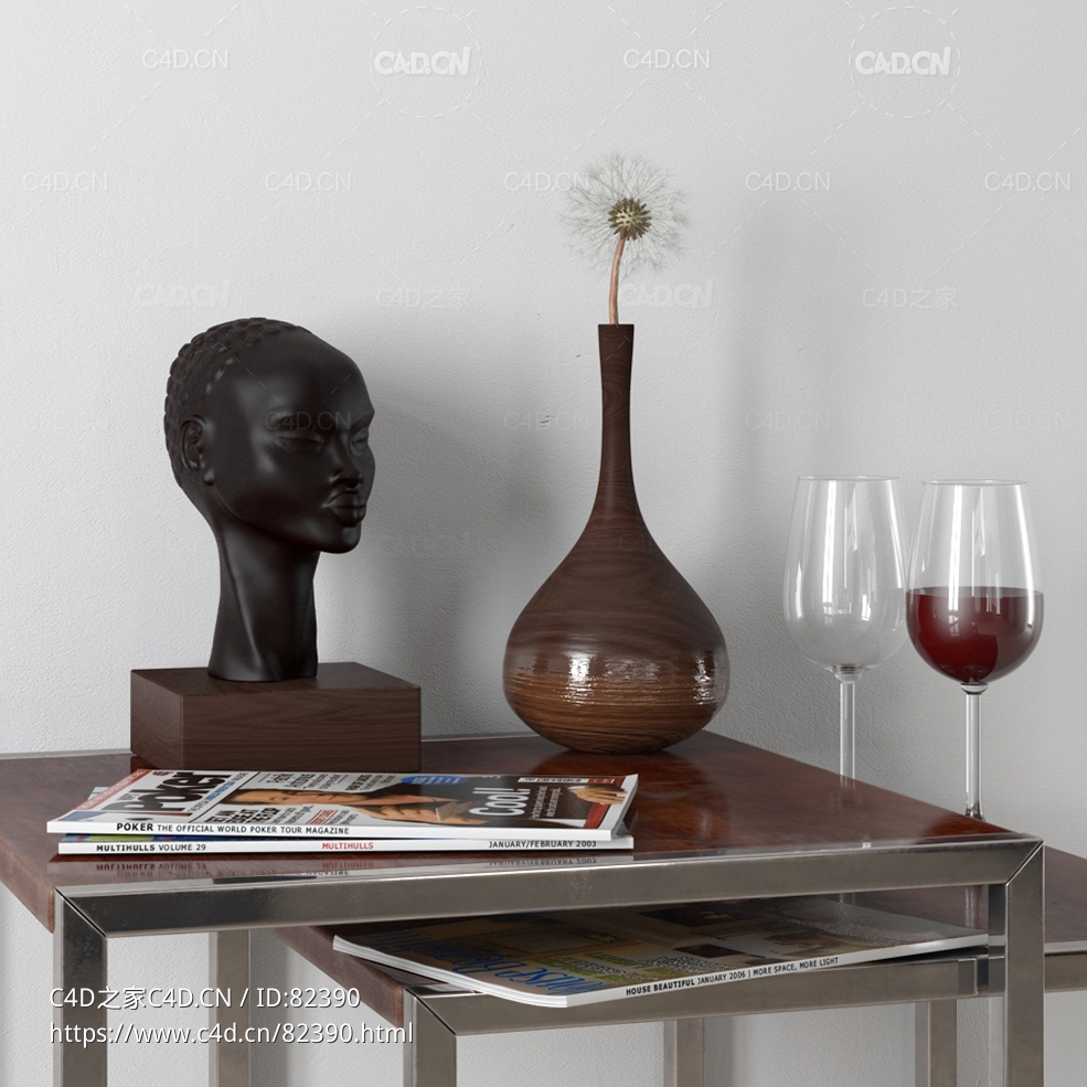 摆件装饰品c4d非洲人头像雕塑花瓶模型下载