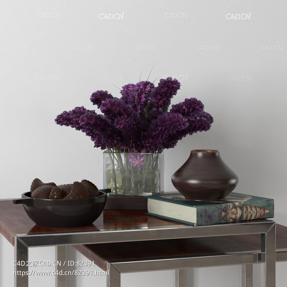 摆件装饰品c4d紫色插花瓶木瓶子模型下载