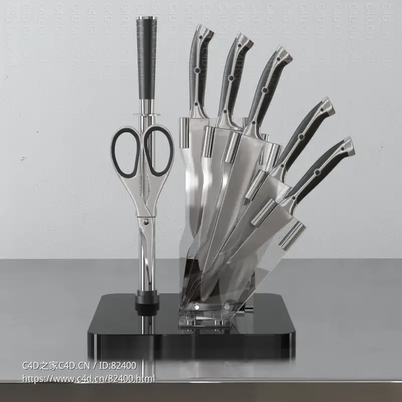 水果刀菜刀剪刀架厨房用品c4d模型下载 - C4D之家 - 035_Vray.jpg