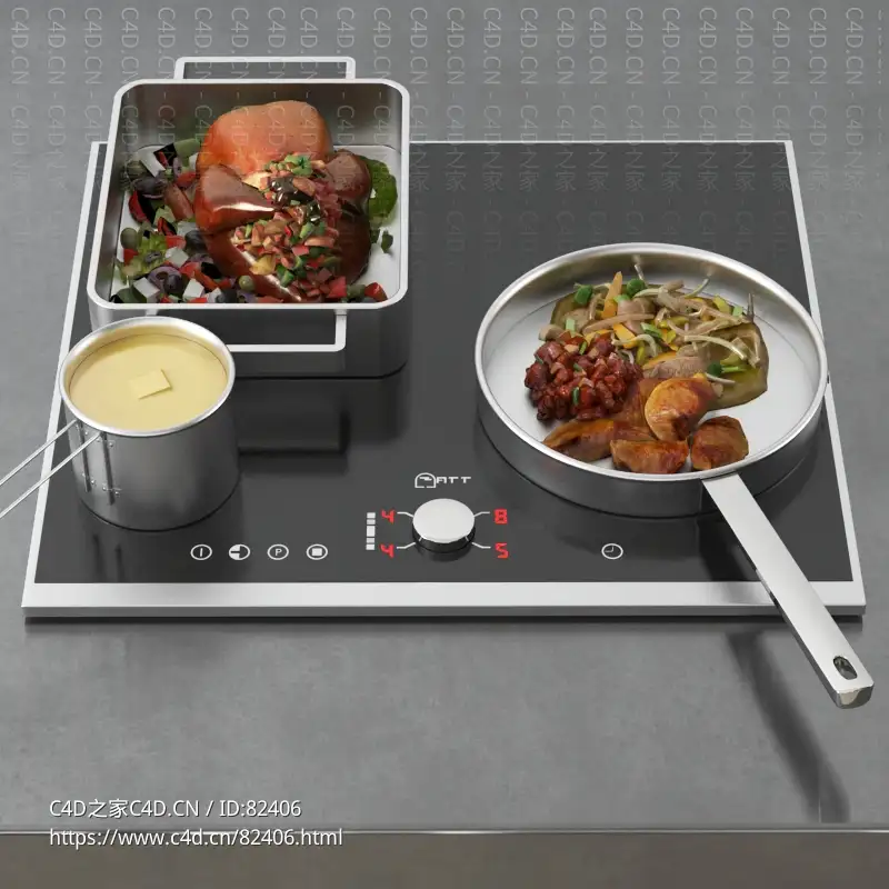 电磁炉奶酪烧鸡煎饺厨房用品c4d模型下载