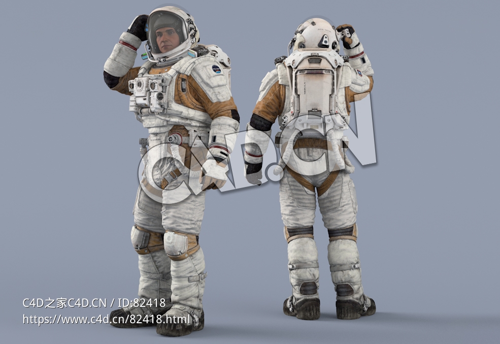 右手摸偷窥设备的白色太空服年轻男性宇宙航天员Idle Helmet Pilot Light - C4D之家 - 65.jpg