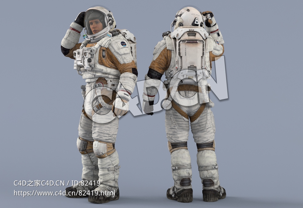 右手摸偷窥设备的白色太空服年轻女性宇宙航天员Idle Helmet Pilot Light - C4D之家 - 66.jpg
