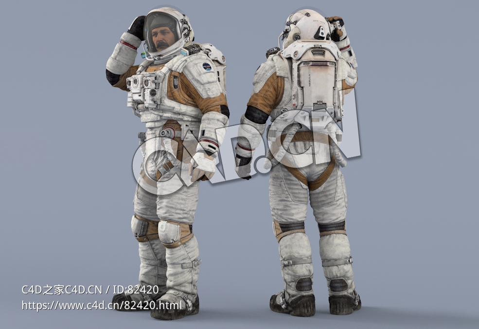 右手摸偷窥设备的白色太空服中年男性宇宙航天员Idle Helmet Pilot Light - C4D之家 - 67.jpg
