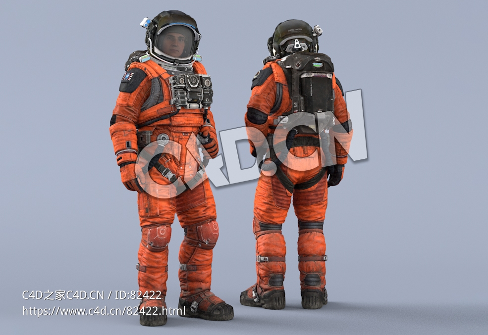 站立的桔黄色太空服年轻男性宇宙航天员Idle Relax - C4D之家 - 69.jpg