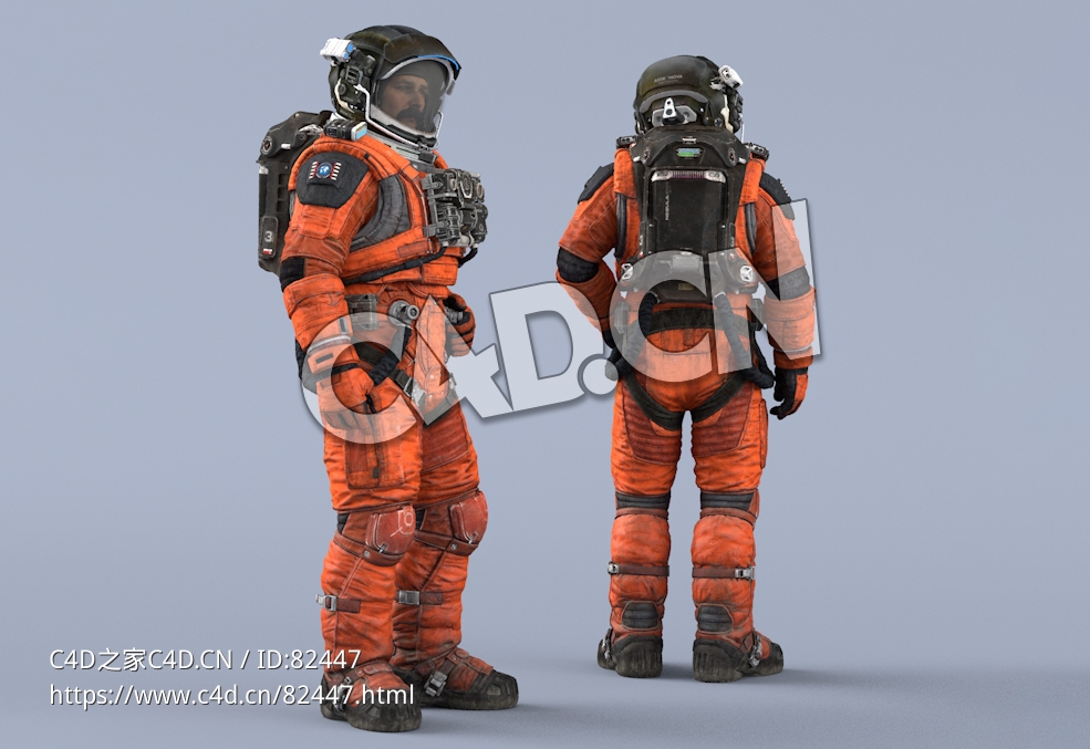 站立的桔黄色太空服中年男性宇宙航天员Idle Relax - C4D之家 - 71.jpg