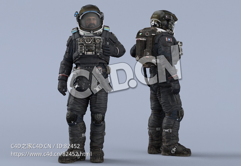 左手拍前胸的深蓝色宇航服大胡子男性太空飞行员Idle Relax - C4D之家 - 76.jpg