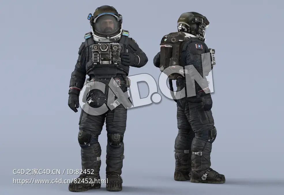 左手拍前胸的深蓝色宇航服大胡子男性太空飞行员Idle Relax - C4D之家 - 76.jpg