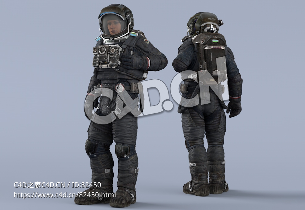 左手拍前胸的深蓝色宇航服年轻女性太空飞行员Idle Relax - C4D之家 - 74.jpg