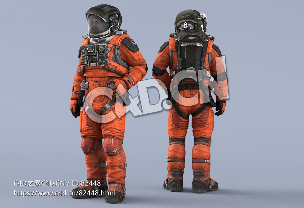 站立的桔黄色太空服大胡子男性宇宙航天员Idle Relax - C4D之家 - 72.jpg