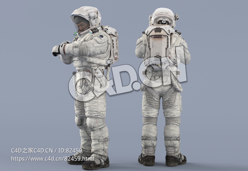 站立检查手表的白色太空服中年男性宇宙航天员Idle Relax Watch - C4D之家 - 83.jpg